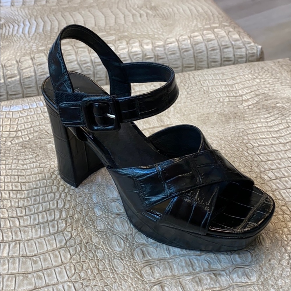 Jeffrey Campbell Black Croc Velcro Latch Heels